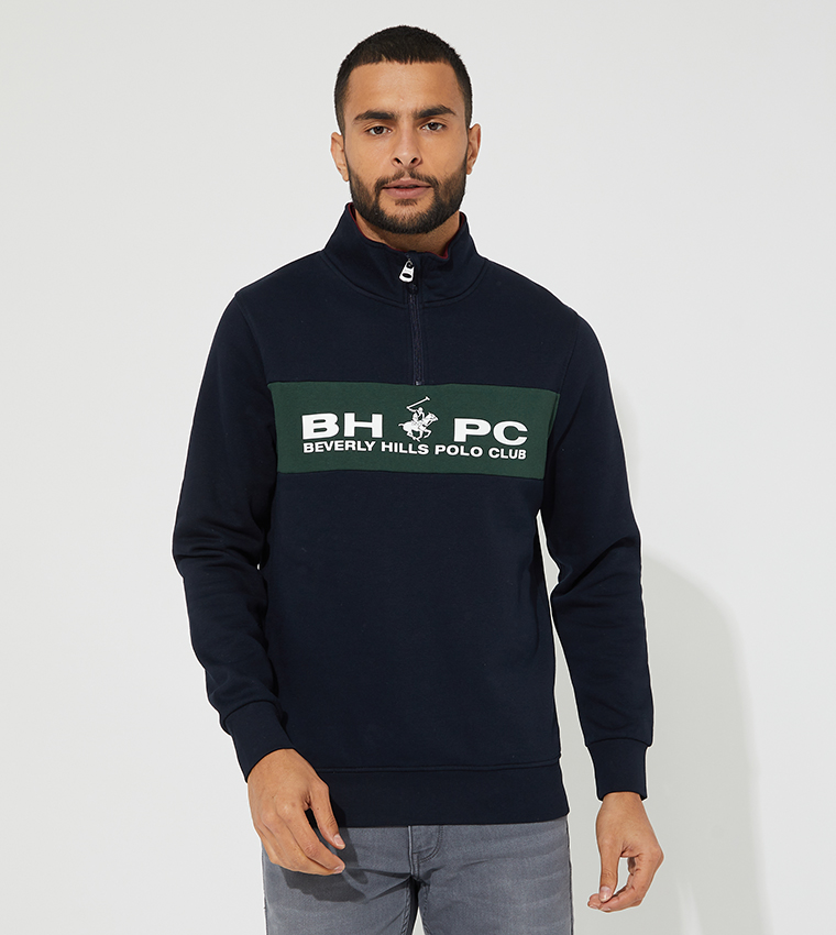 Buy Beverly Hills Polo Club Logo Printed Half Zip Sweatshirt In