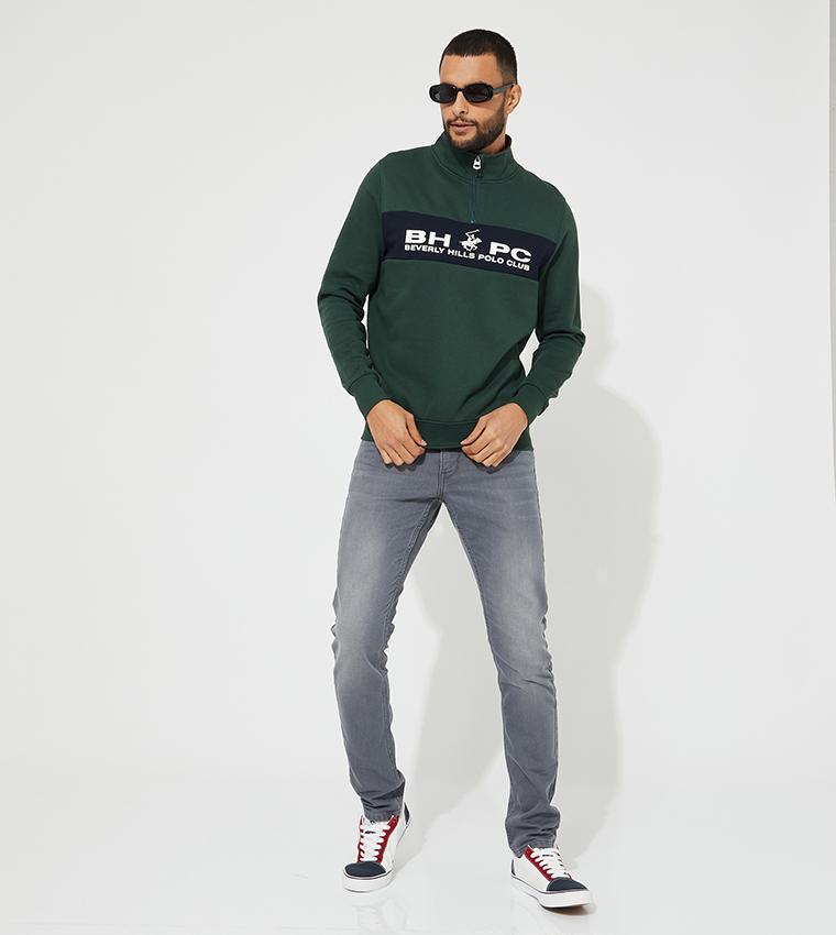 Logo Printed Half Zip Sweatshirt