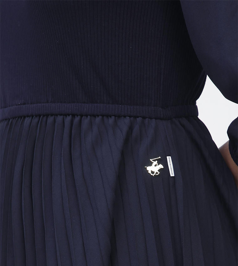 Ribbed Ruffle 3/4 Sleeves Midi Dress