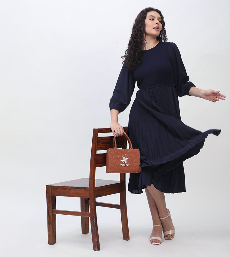 Ribbed Ruffle 3/4 Sleeves Midi Dress