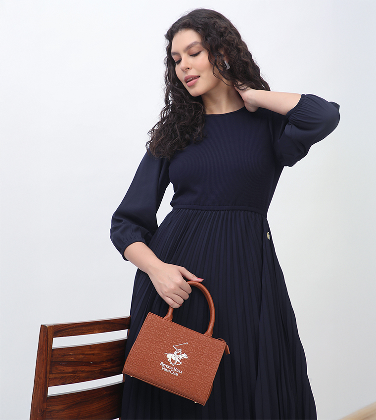 Ribbed Ruffle 3/4 Sleeves Midi Dress