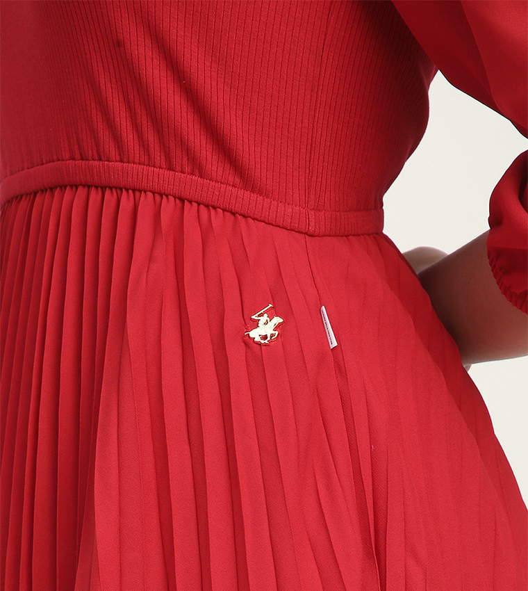 Ribbed Ruffle 3/4 Sleeves Midi Dress