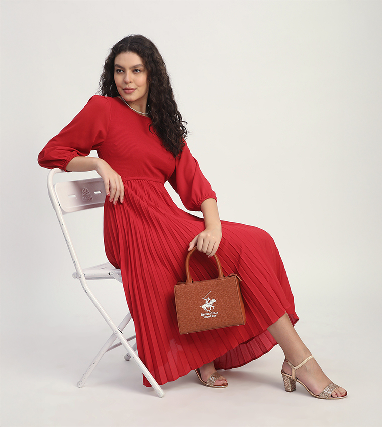 Ribbed Ruffle 3/4 Sleeves Midi Dress