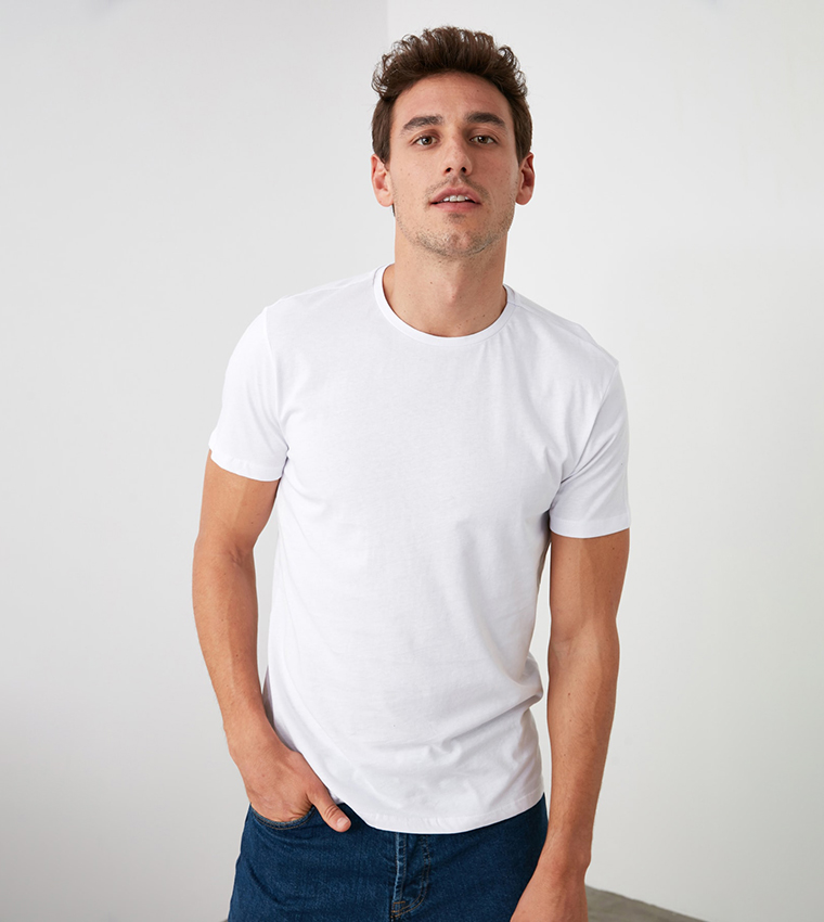 T-shirt Homme Slim Fit 100% Coton - Lot De 2 - Coupe Ajustée, Basique, Multicolore - Pour Look Décontracté