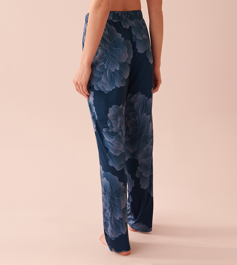 Buy La Vie En Rose Recycled Fibers Lace Trim Pajama Pants In Blue
