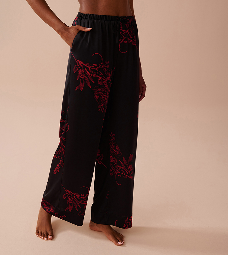 Dark Floral Print Satin Pants