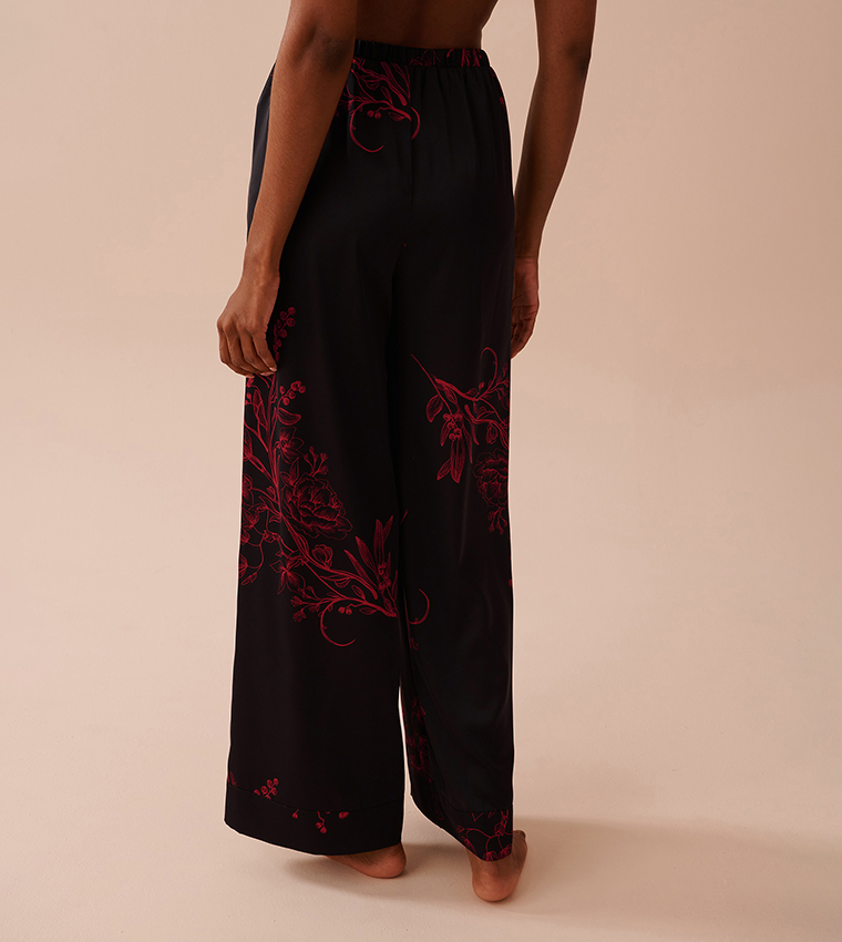 Dark Floral Print Satin Pants