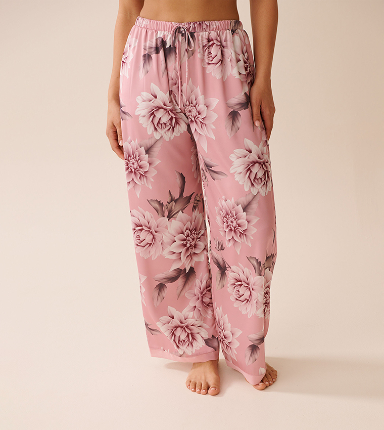 Dahlia Print Satin and Chiffon Pajama Pants