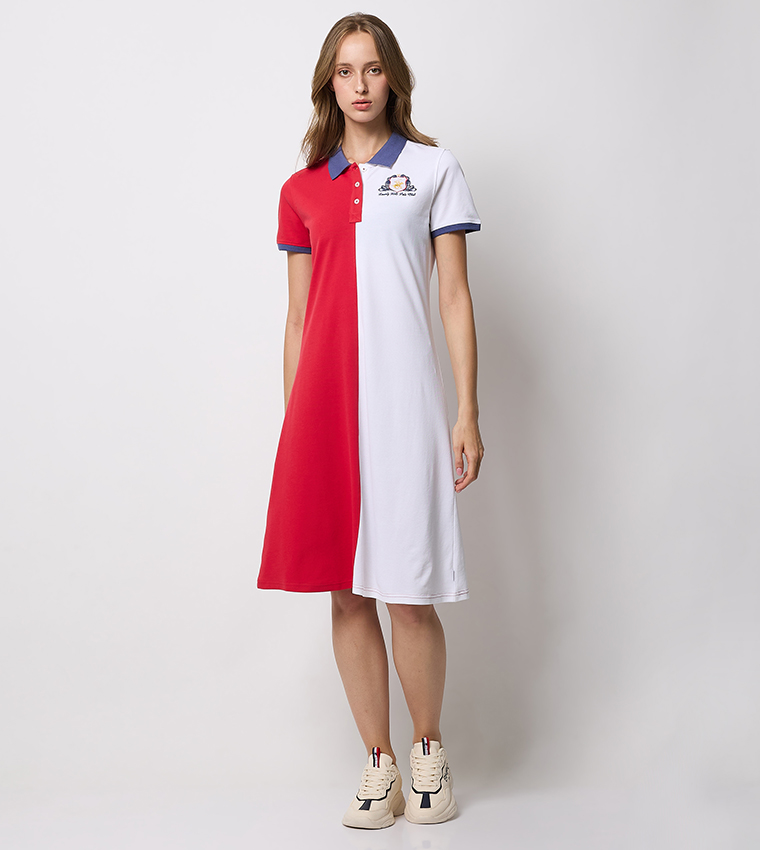 Color Block Short Sleeves Mini Polo Dress