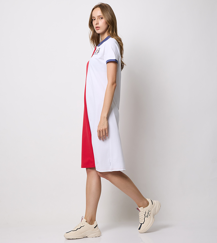 Color Block Short Sleeves Mini Polo Dress