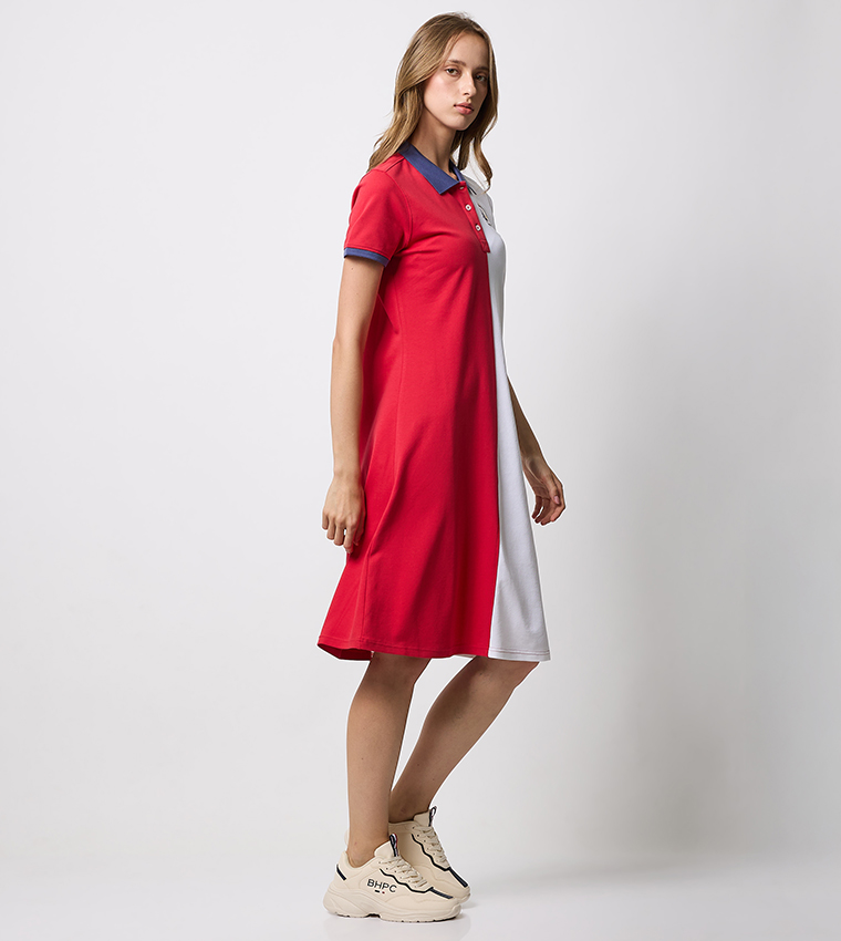 Color Block Short Sleeves Mini Polo Dress