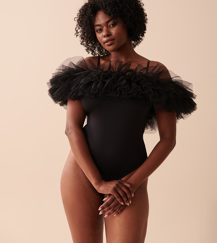 Ruffle Detail Off Shoulder Bodysuit Top