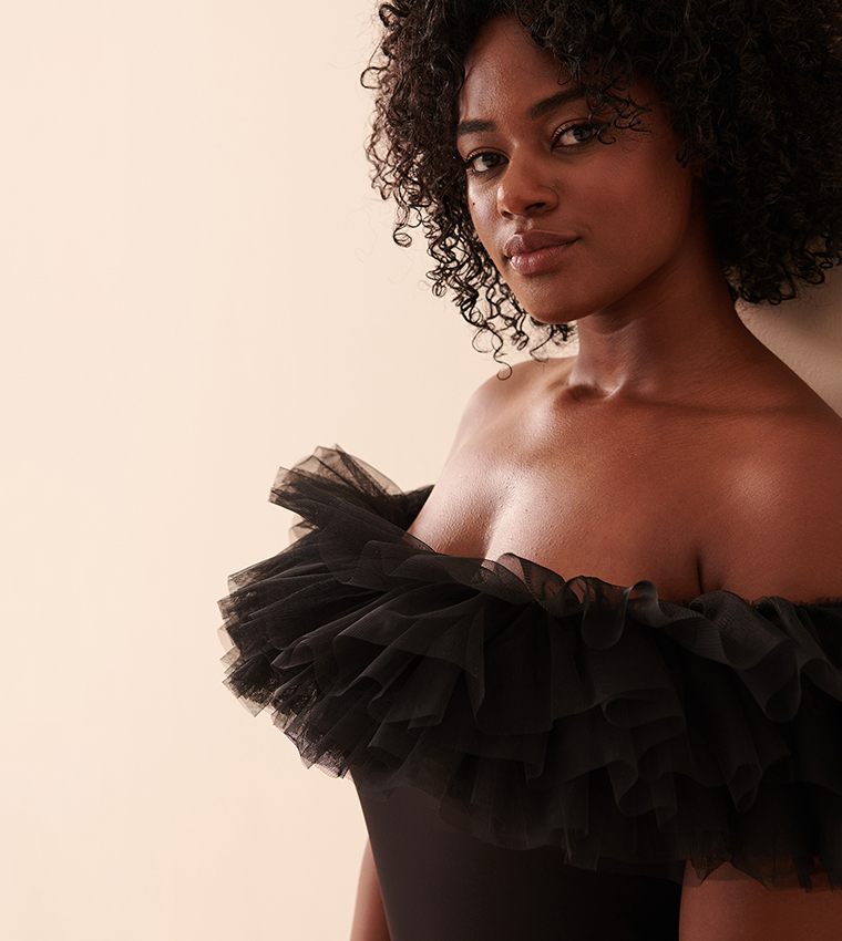 Ruffle Detail Off Shoulder Bodysuit Top