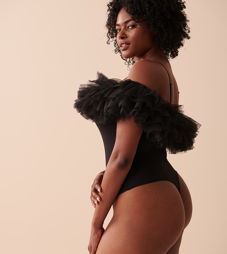 Ruffle Detail Off Shoulder Bodysuit Top