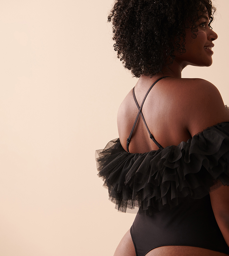 Ruffle Detail Off Shoulder Bodysuit Top