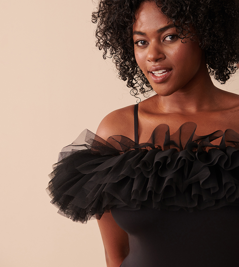Ruffle Detail Off Shoulder Bodysuit Top