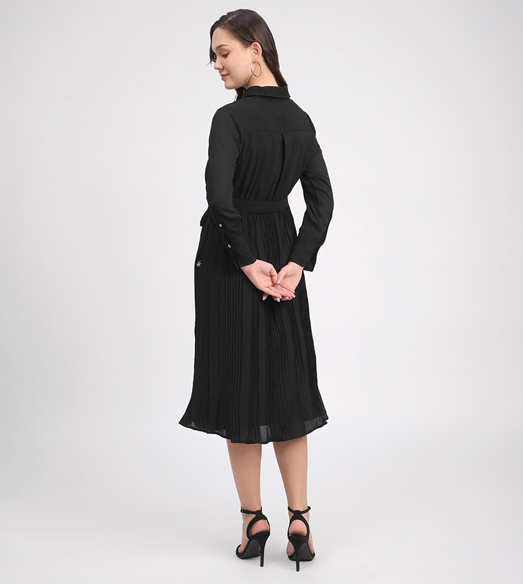 Belted Long Sleeves Midi Dress