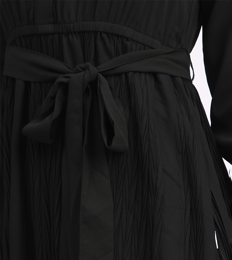 Belted Long Sleeves Midi Dress