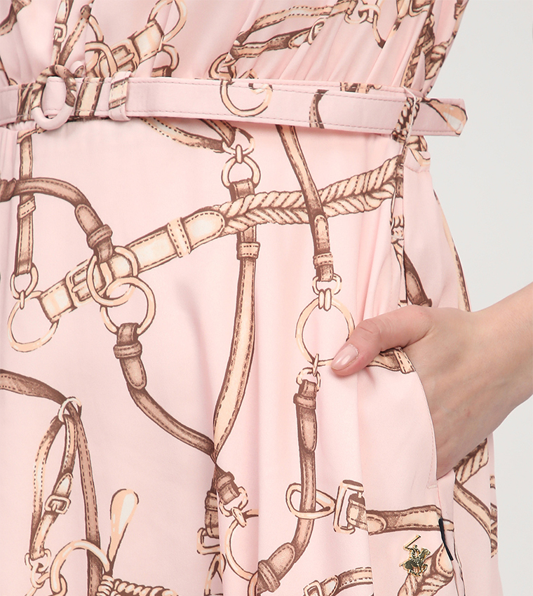 Patterned V-Neck Midi Dress