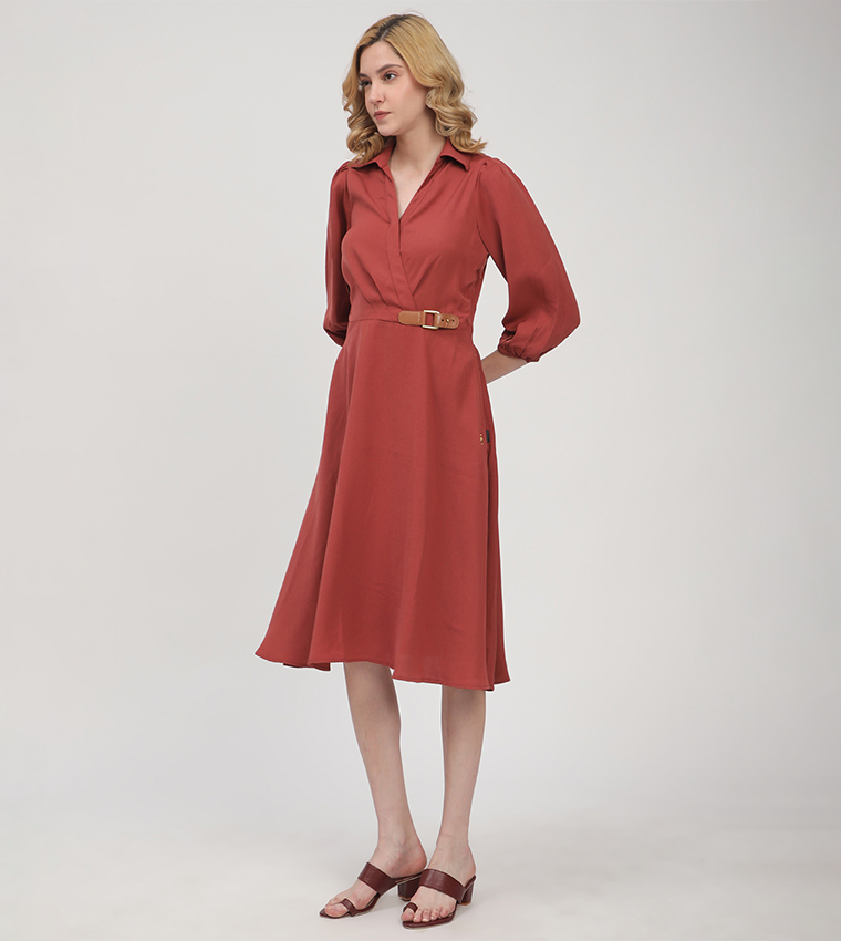 Solid Midi Shirt Dress