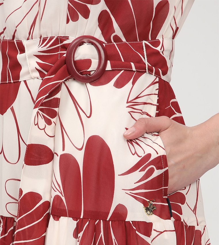 Patterned Long Sleeves Tiered Dress
