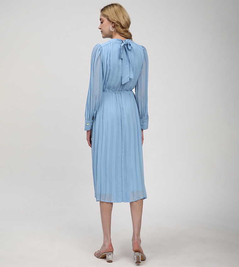 Pleated Long Sleeves Midi Dress