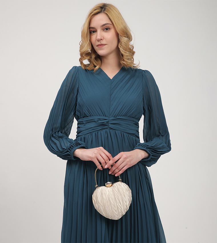 Pleated Long Sleeves Midi Dress