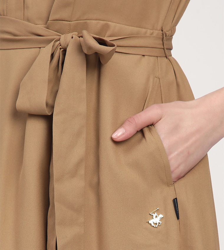 Solid Belted Long Sleeves Shirt Dress