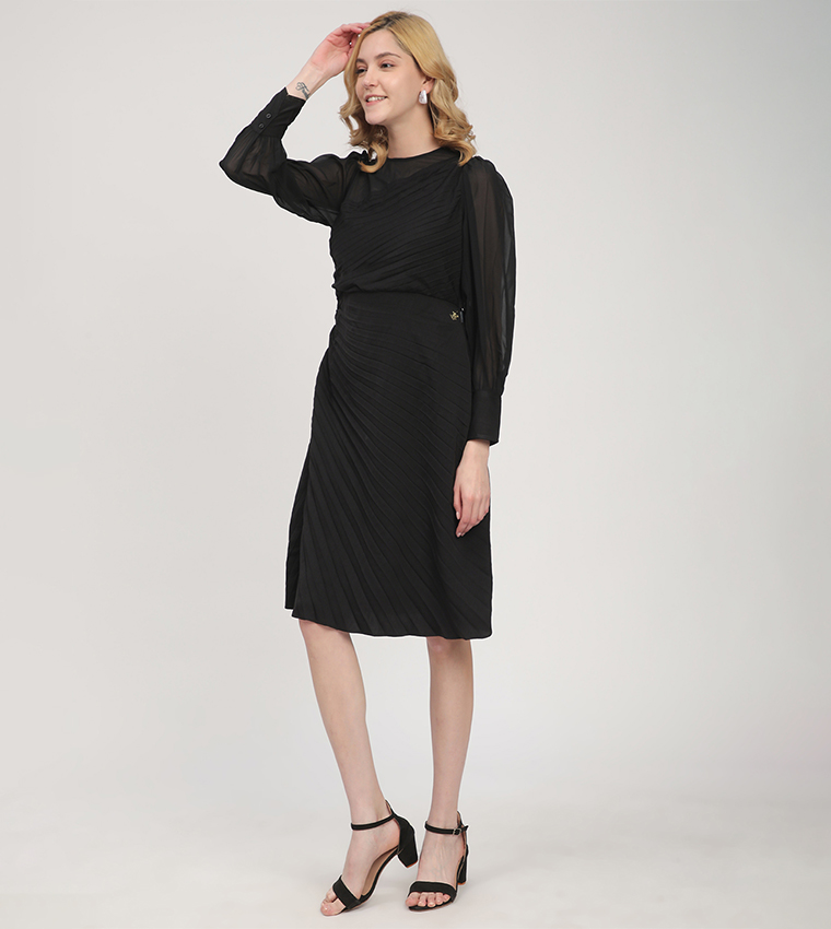 Buy Beverly Hills Polo Club Pleated Long Sleeves Midi Dress In Black | 6thStreet Qatar Buy Beverly Hills Polo Club Pleated Long Sleeves Midi Dress In Black | 6thStreet Qatar