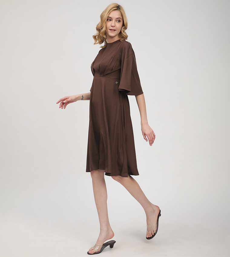 Ruched Detail Flared Sleeves Dress