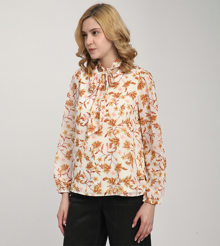 Floral Printed Tie-Up Neck Detail Top