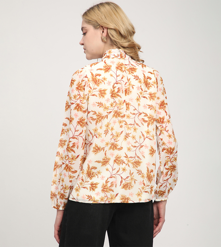 Floral Printed Tie-Up Neck Detail Top