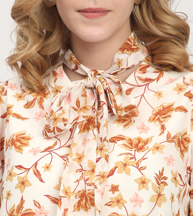 Floral Printed Tie-Up Neck Detail Top