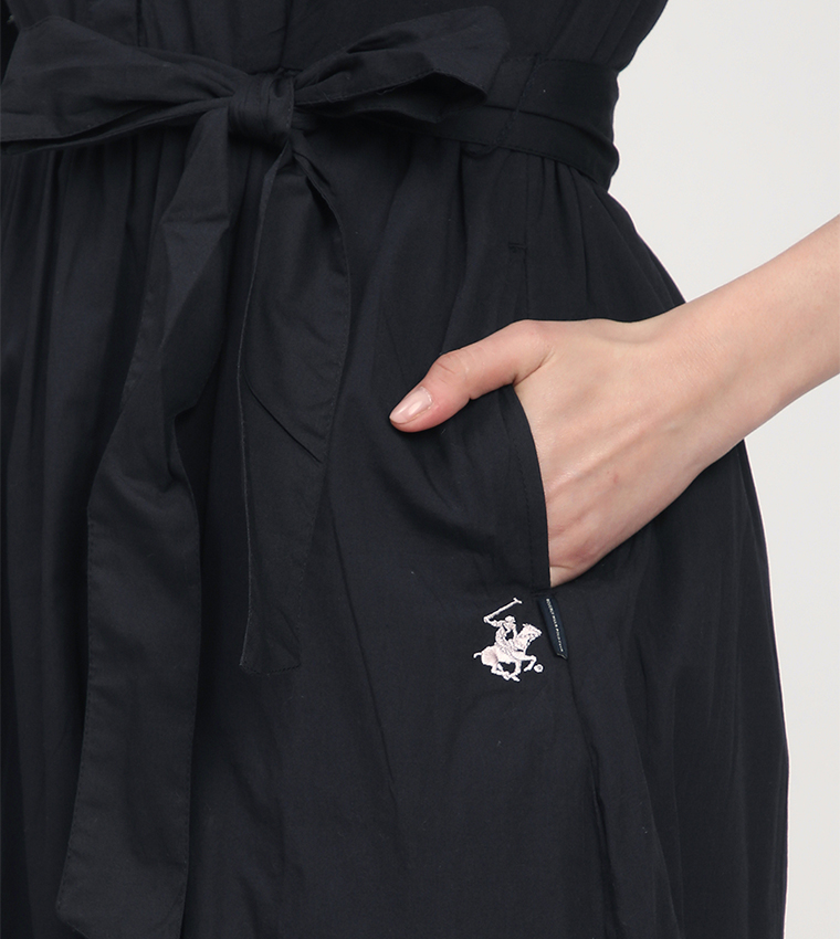 Embroidered Mandarin Collar Midi Dress
