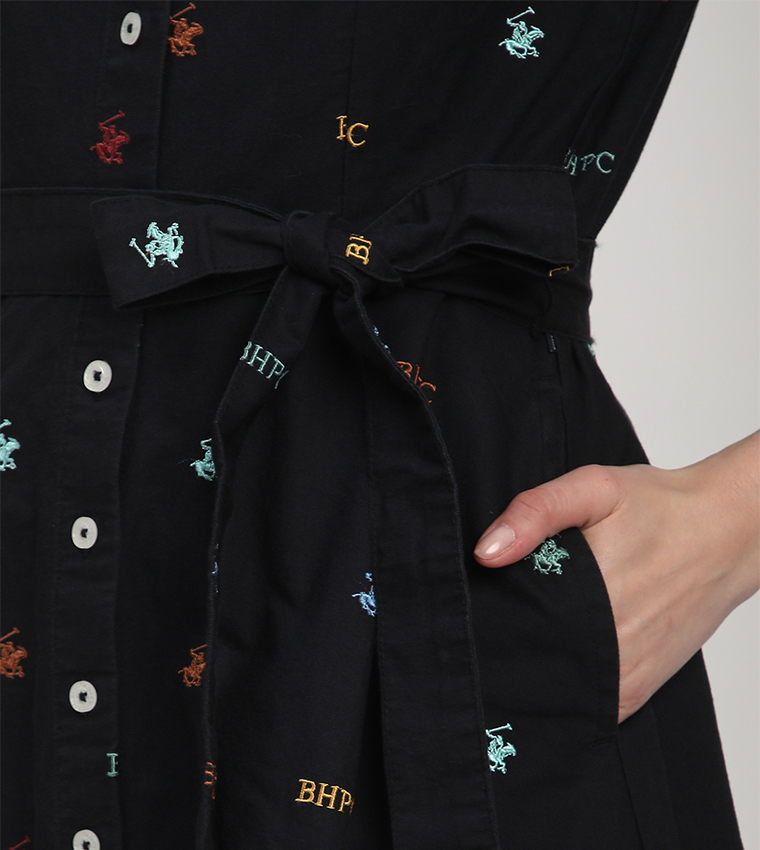 Monogram Patterned Belted Shirt Dress
