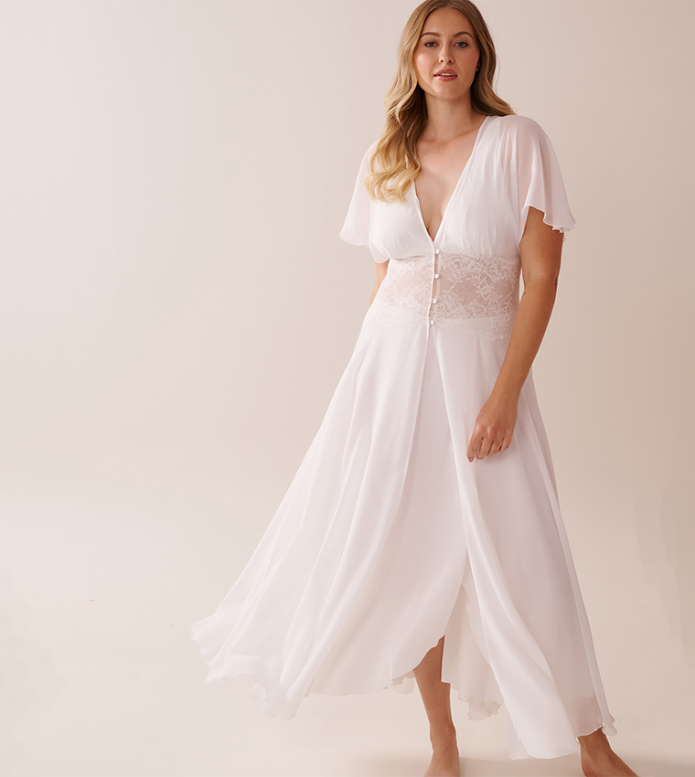 Chiffon and Lace Open Front Nightie