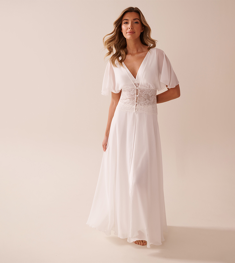 Chiffon and Lace Open Front Nightie
