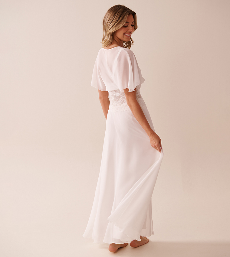 Chiffon and Lace Open Front Nightie