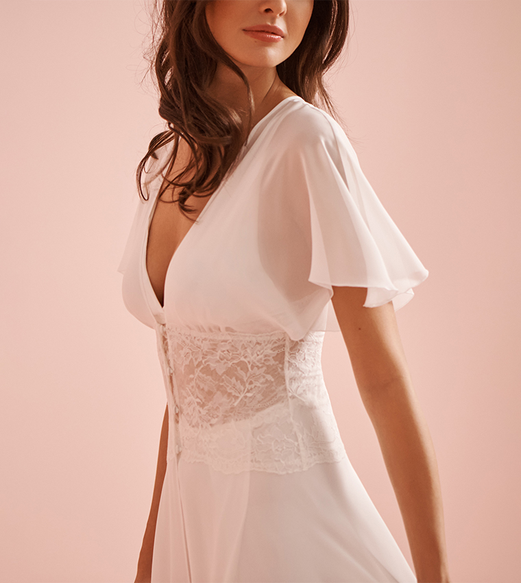 Chiffon and Lace Open Front Nightie