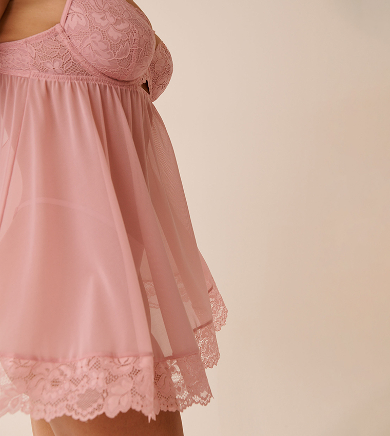 Floral Lace and Mesh Babydoll