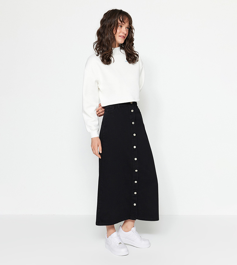 Button down clearance denim skirt black