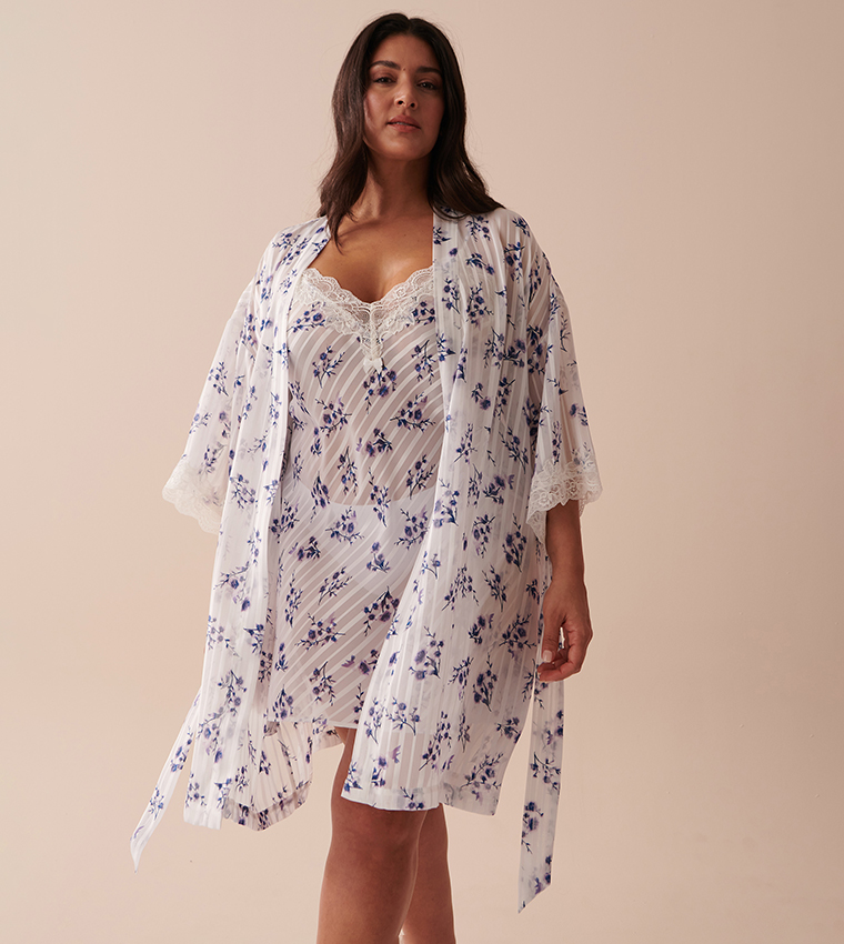 Lace Trim Floral Jacquard Robe
