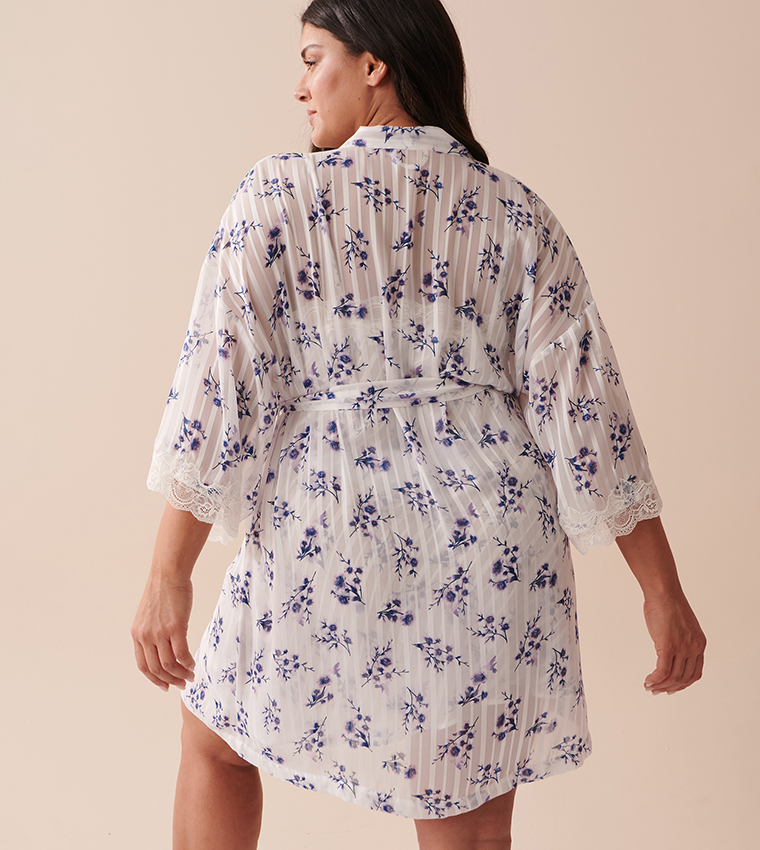 Lace Trim Floral Jacquard Robe