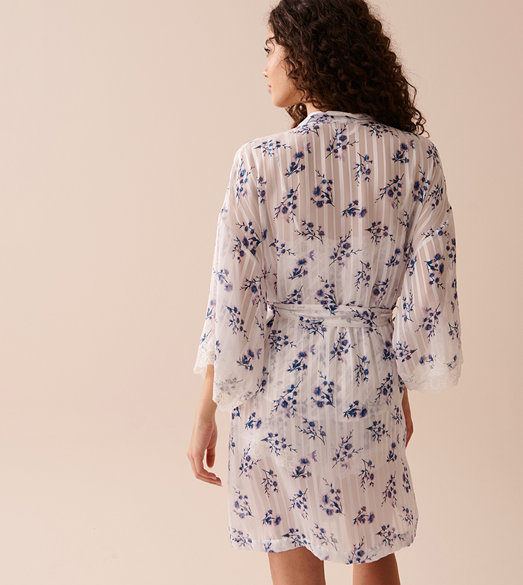 Lace Trim Floral Jacquard Robe