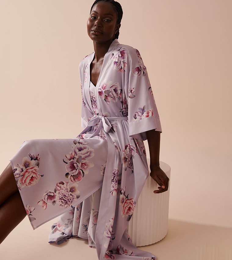 Victorian Floral Long Satin Kimono 