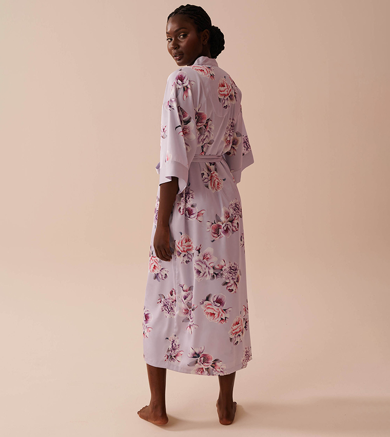 Victorian Floral Long Satin Kimono 
