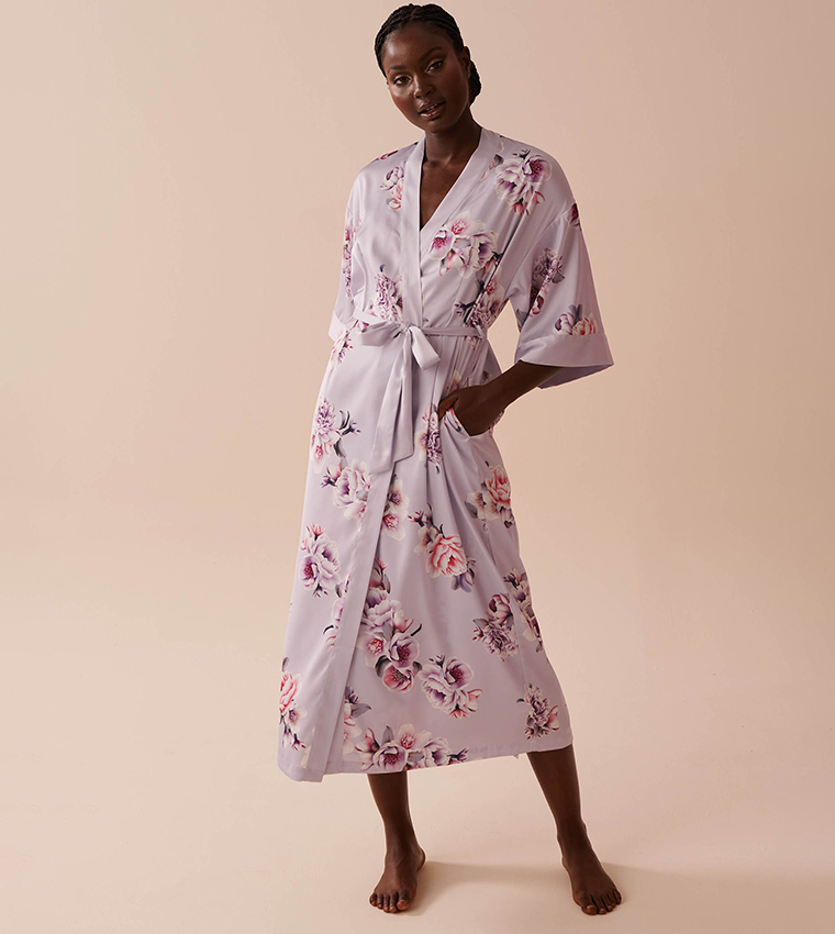Victorian Floral Long Satin Kimono 