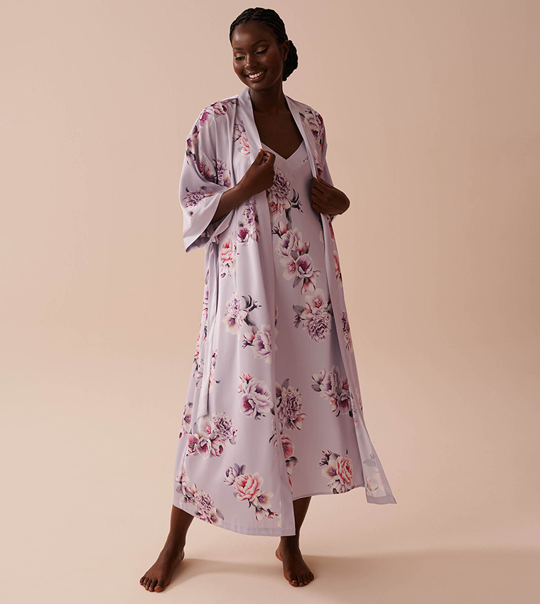 Victorian Floral Long Satin Kimono 