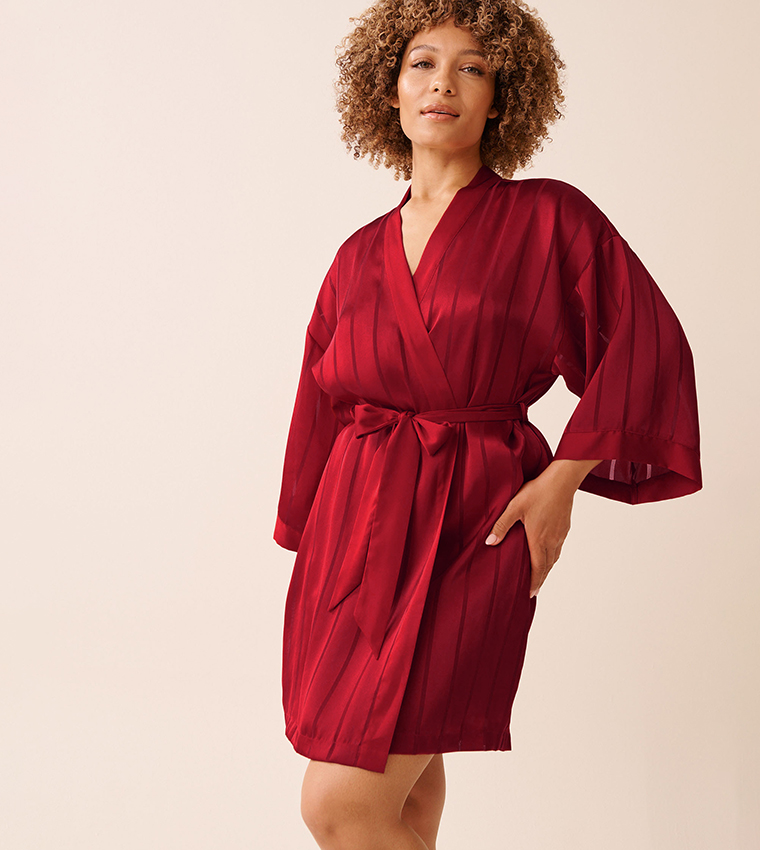 Shadow Stripe Satin Kimono