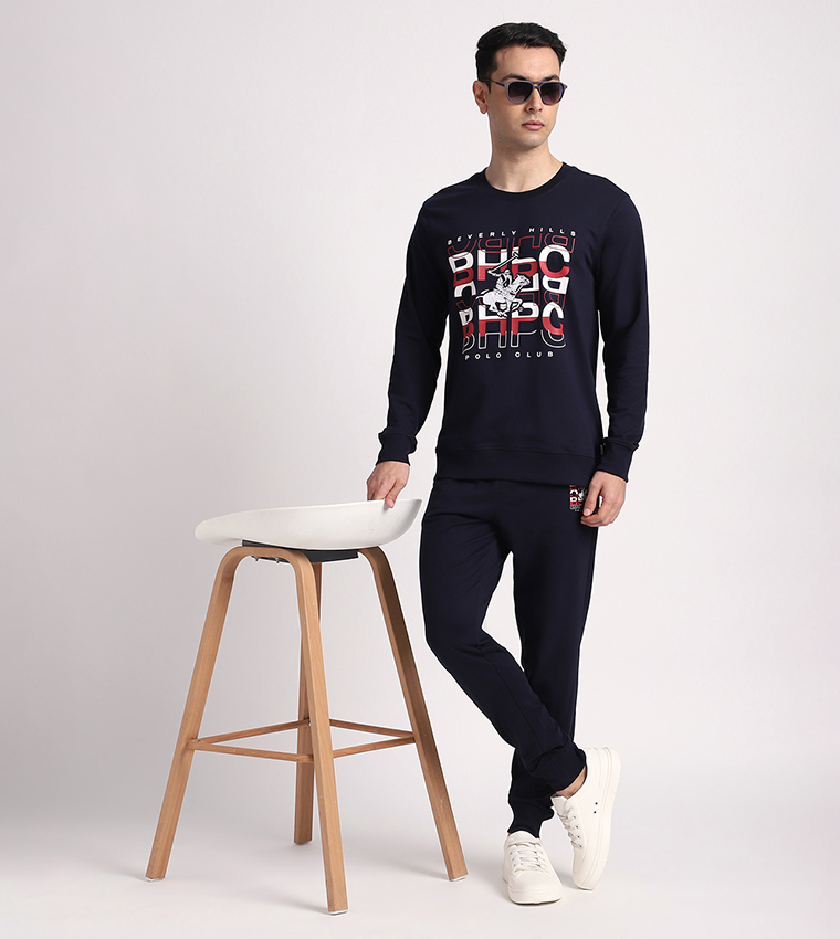 Long Printed Crew Neck Sweatshirt